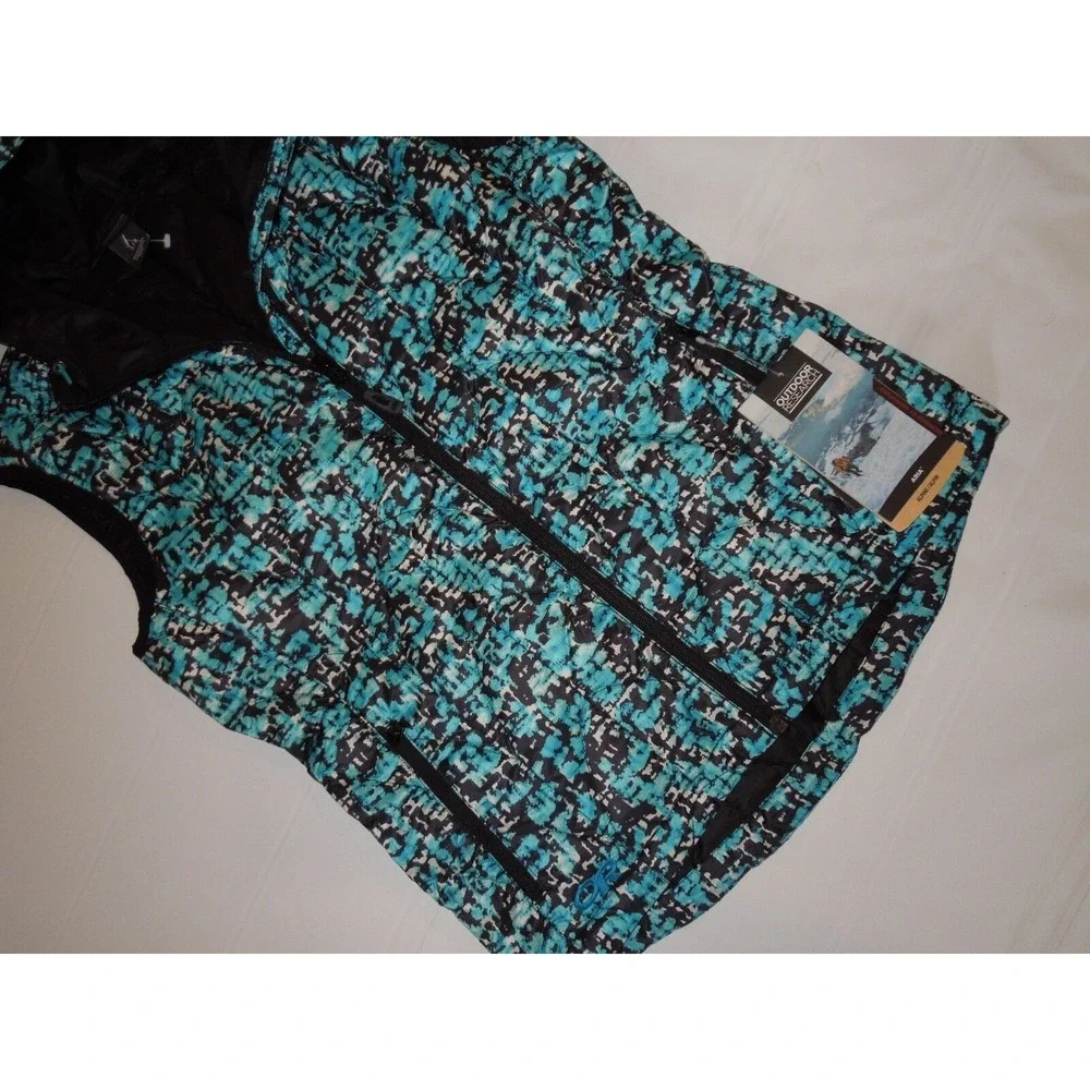 OUTDOOR RESEARCH Women's Aria Print Vest Down Alpine Lake Hooded Black Small‎ S